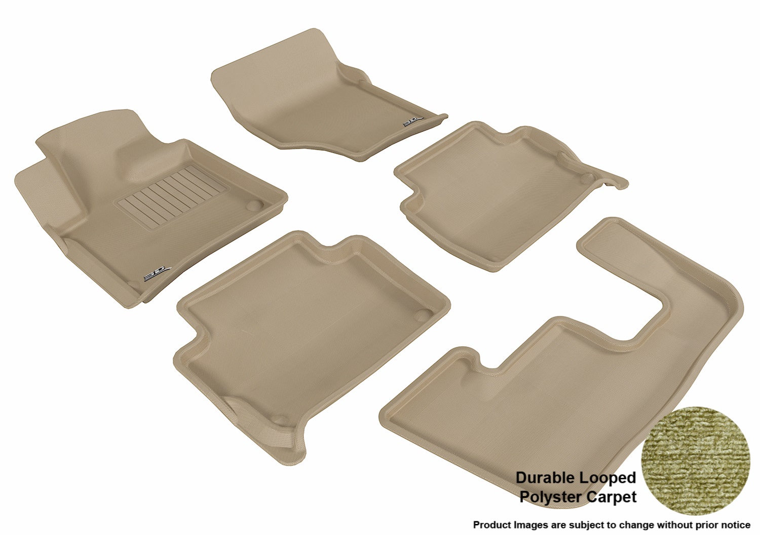 3D MAXpider L1AD02602202 Floor Mat Set; Tan; Durable Looped Poly Carpet