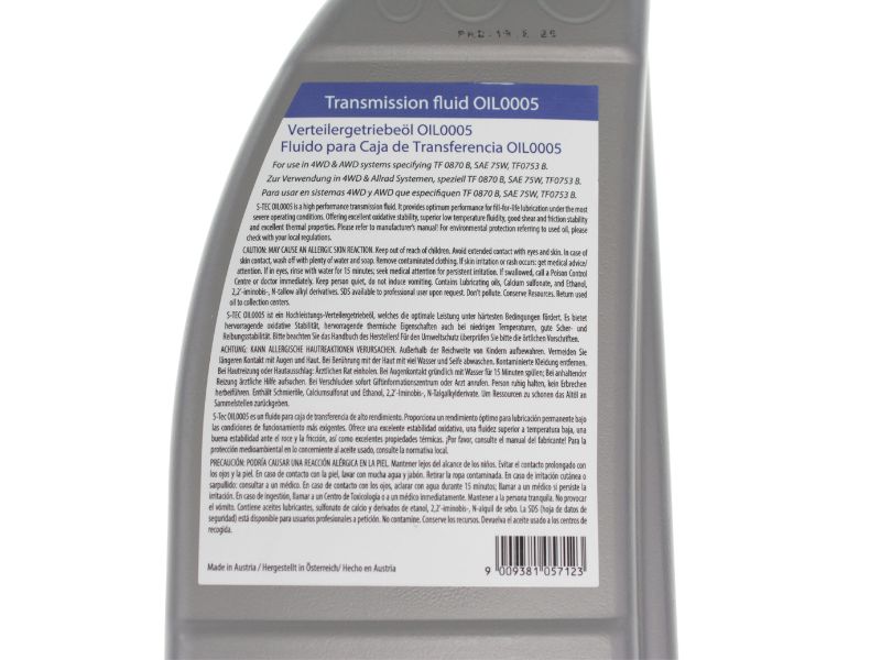 Shell S-TEC 00004330563, OIL0005 Transfer Case Fluid; TF-0870; 1 Liter ...