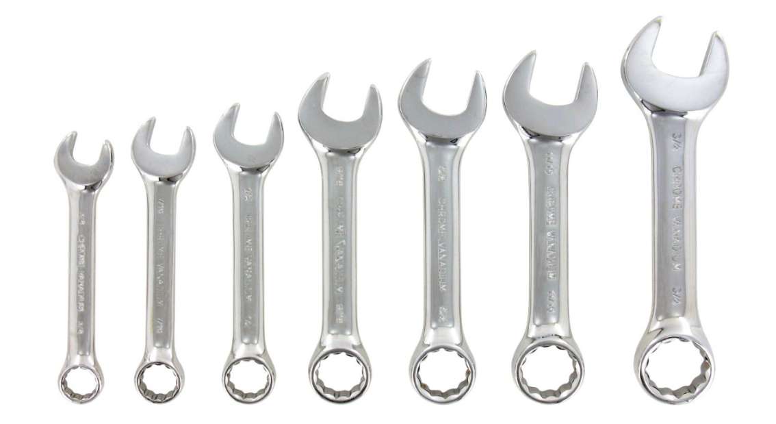 GreatNeck Tools 51037 Combination Wrench; Stubby Box/OpenEnd Wrench Set; SAE 7PC