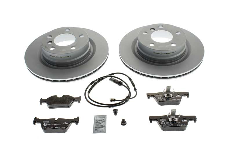 BMWRRBRAKE1KIT AAZ Preferred Disc Brake Pad and Rotor Kit; Rear Rotors, Pad Set, Sensor and Screws; Kit