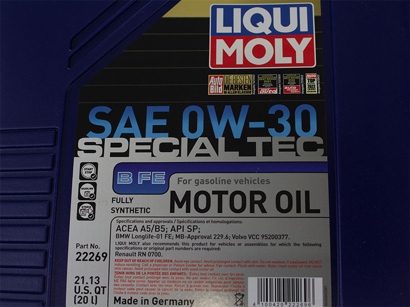 Liqui Moly Special Tec B FE 22269 Engine Oil; 0W30 20 Liter BMW