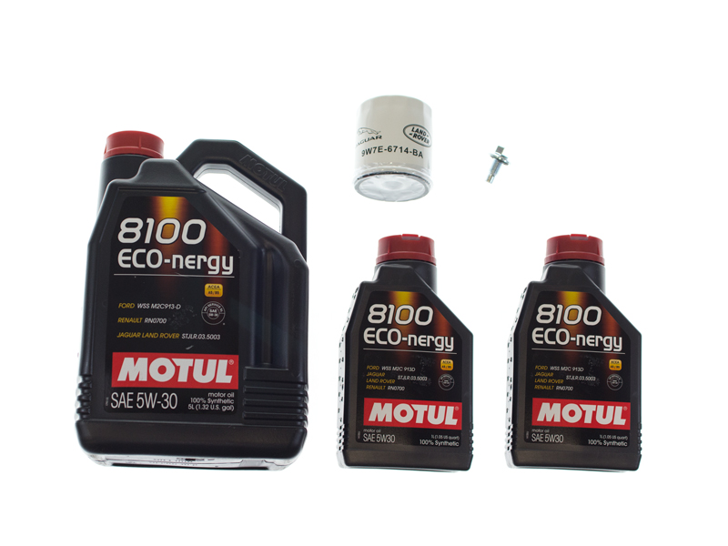Motul 8100 Econergy + Genuine Land Rover LR1OILFLTR1KIT Oil Change Kit 5W30 Fully Synthetic