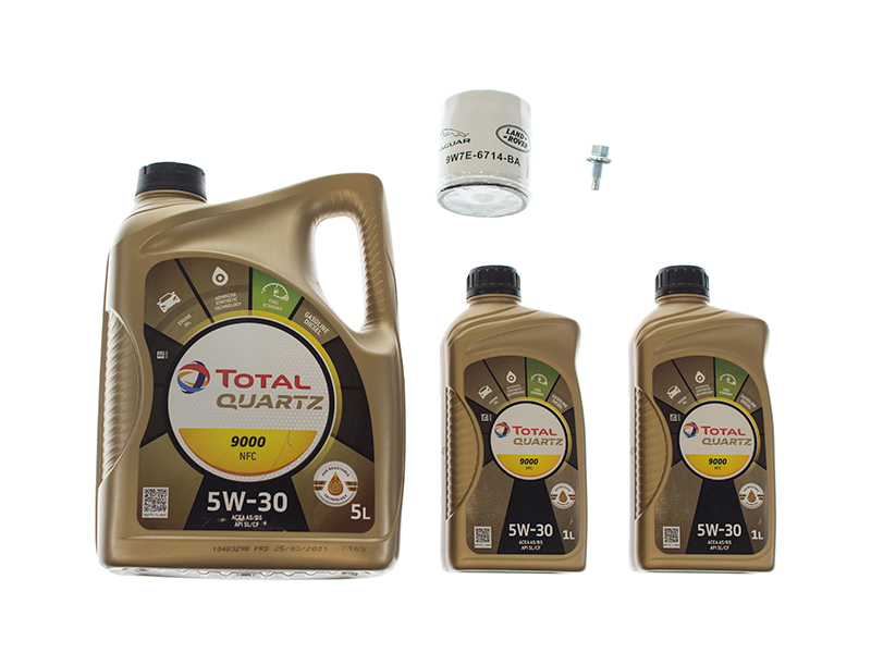 Total Quartz 9000 NFC + Genuine Land Rover LR1OILFLTR2KIT Oil Change Kit 5W30 Fully Synthetic