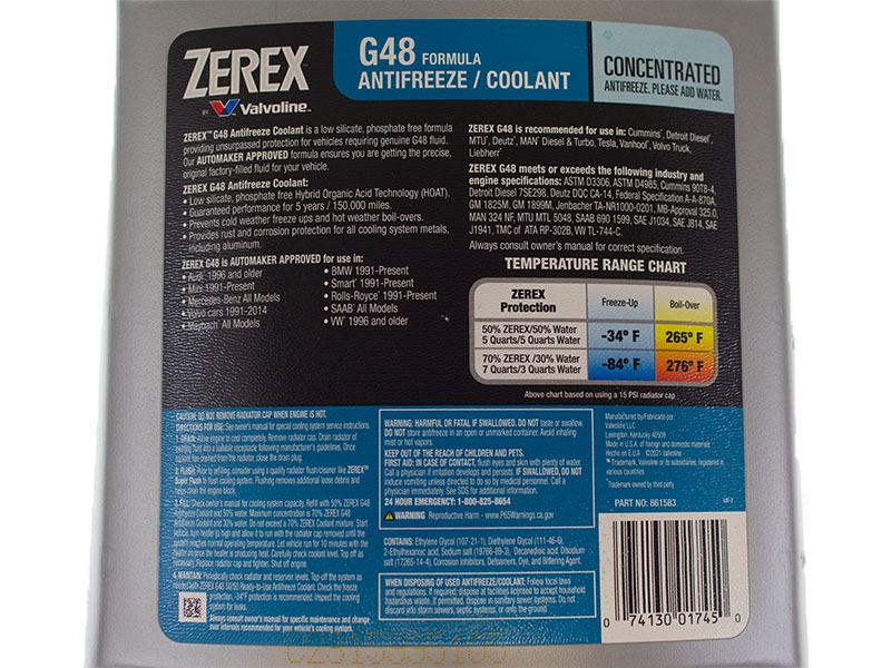 Zerex G48 Antifreeze/Coolant Q6880187 Mercedes Benz E320 E350 BMW X5 C300 Mini